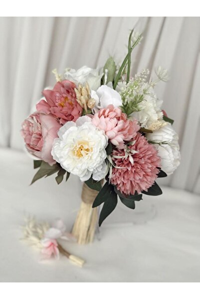 Paparti Yeni Sezon Pembe Beyaz Aranjman Gelin Çiçeği Gelin Buketi Ve Damat Ya...
