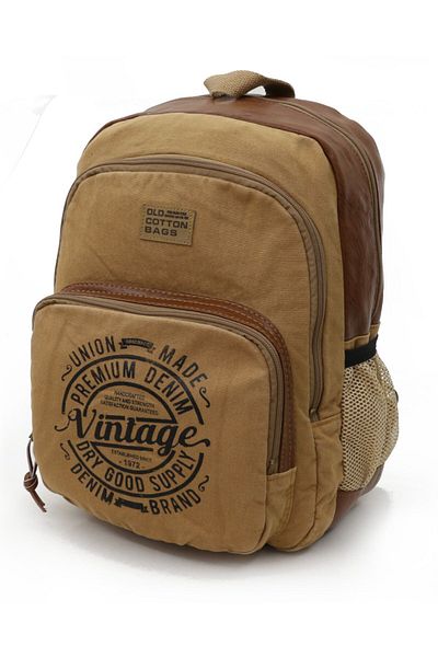 Old Cotton 7184 Revilla Camel Yellow Back School Travel 15,6 ιντσών Laptop Notebook Αθλητική τσάντα από βαμβακερό ύφασμα