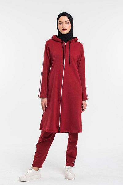 CNG MODA Black Hijab Long Zippered Tracksuit Set