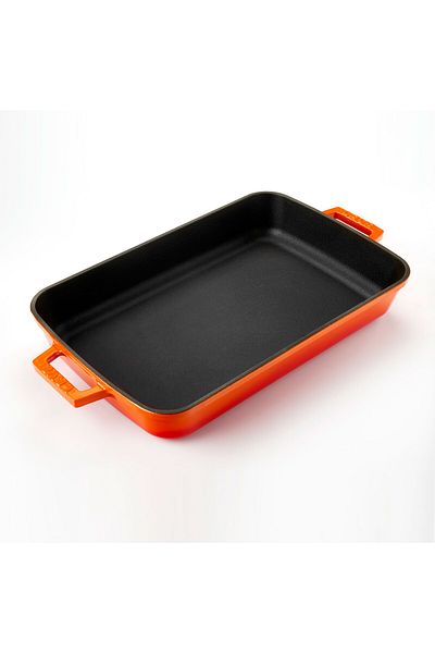 Lava Cast Rectangular Rosto and Oven Tray Cast Iron Solid Double Handle Size 26x40cm