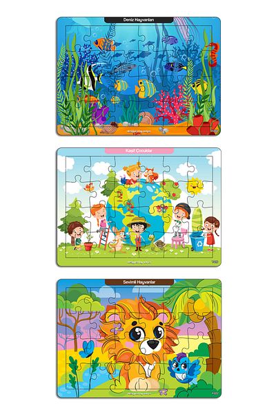 kutuTR 24 Piece Colorful Children's Puzzle - Educational and Learning Wooden Set of 3 2