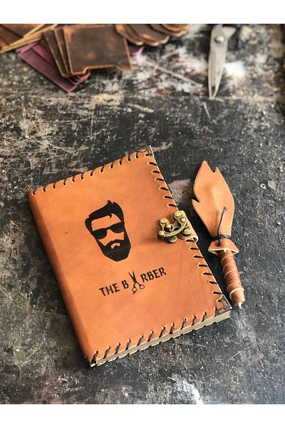 zarif atölye Barber Themed Leather Notebook