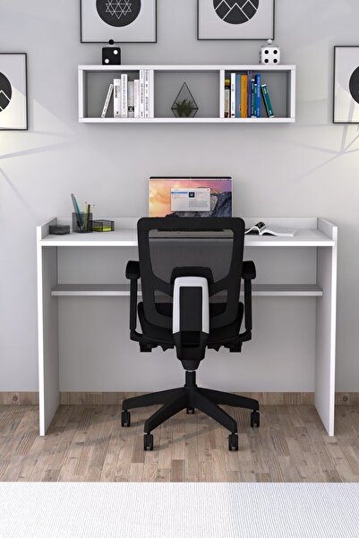 Moonlife 118 Cm Sera Çalışma Masası Duvar Raflı Beyaz