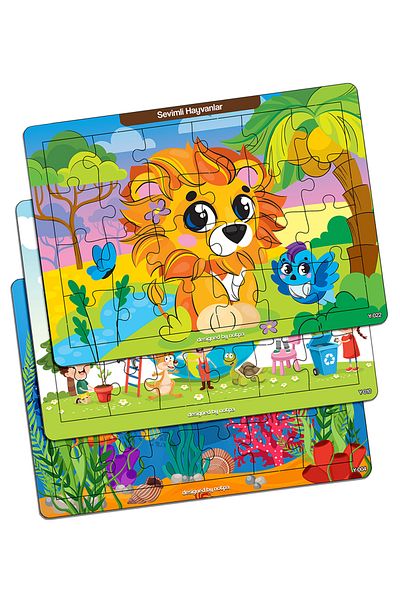 kutuTR 24 Piece Colorful Children's Puzzle - Educational and Learning Wooden Set of 3 2