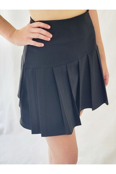 YAXİ Fusta neagră de damă cu corset - țesătură cu centură și plisată