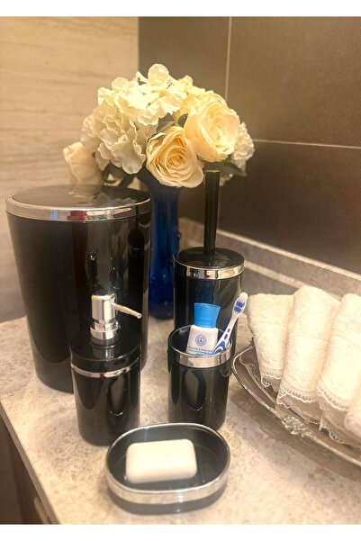 MAKRİ HOME Set de 5 pentru baie, rotund, găleată de gunoi din acril, suport p...