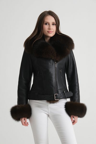 By Marki Marki Leather Jacket, Special Fur Collar, Fur Cuff, Luxury Design, Women's Coat, Glamorous -114522