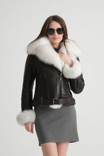 By Marki Marki Genuine Leather Jacket Special Fur Collar Furry Cuff Luxury Design Women's Coat Flashy -114722