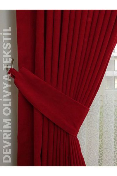 SHY TEKSTİL Luxury 1St Grade Flat Planting Red Island Background Curtain – Width X Height Measure Options