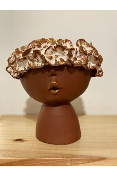 Genel Markalar Çiçekli Kız Tasarım Dekoratif Şık Hediyelik Beton Saksı