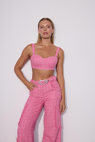 NOK İSTANBUL Tweed Royale Sim Detaylı Top Büstiyer Pembe