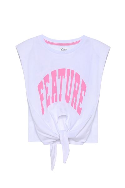 Quzu Tricou fără mâneci alb-roz - Detaliu Vatka și cravată