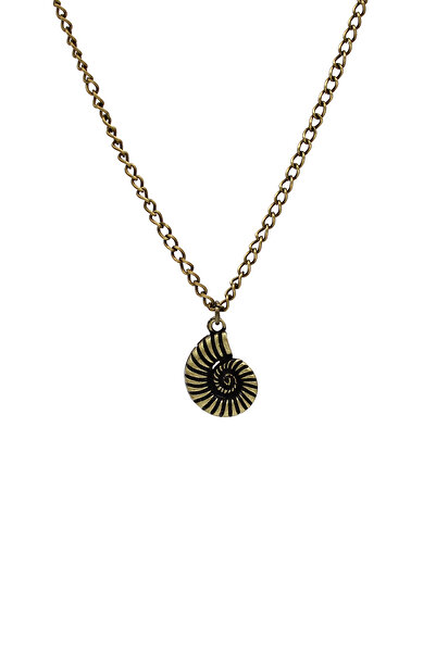 kolbi Spiral Mini Salyangoz Figür Kolye Kabartmalı - Antik Sarı Kaplama Klasik Zincirli