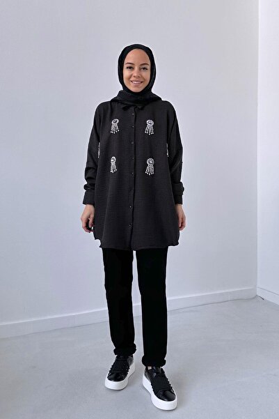 Ka Hijab Πουκάμισο Capella Oversize Stone - Μαύρο