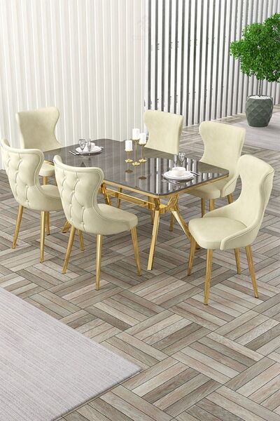 Canisa Esla Serisi 90x160 Lak Panel Antrasit Ironi Gold Kaplama Ayaklı Masa T...