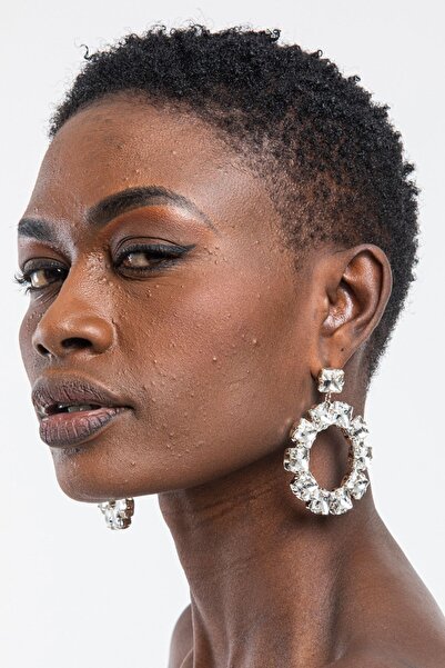 Furtek Aksesuar Kadın Halkalı Sallantılı Taşlı Model Gümüş Pırlanta Abiye Düğün Nişan Gelin Parti Söz Kına Küpe