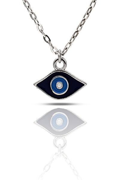 kolbi Mini Eye Necklace - Navy Blue Enameled Silver Color Classic Chain