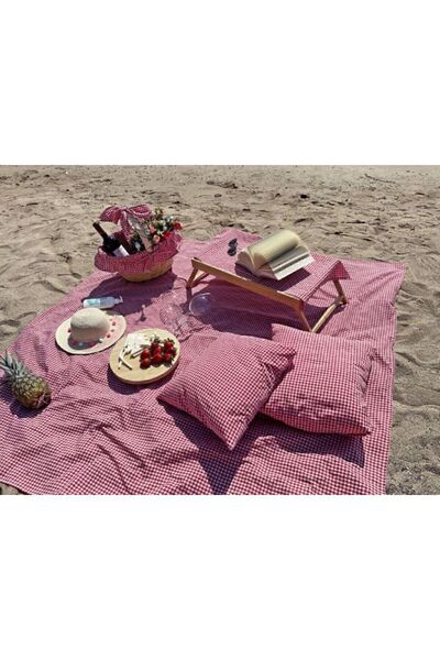 KaHoCo Kırmızı Pitikareli Piknik Seti Sepetli Piknik Örtüsü (SERVİS SEHPASI DAHİL DEĞİLDİR.)
