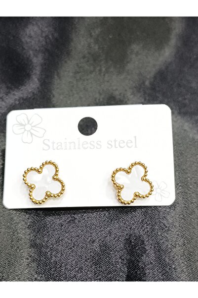 mamiko takı ve aksesuar Black Mother of Pearl Stone - 316L Steel Color Clover...