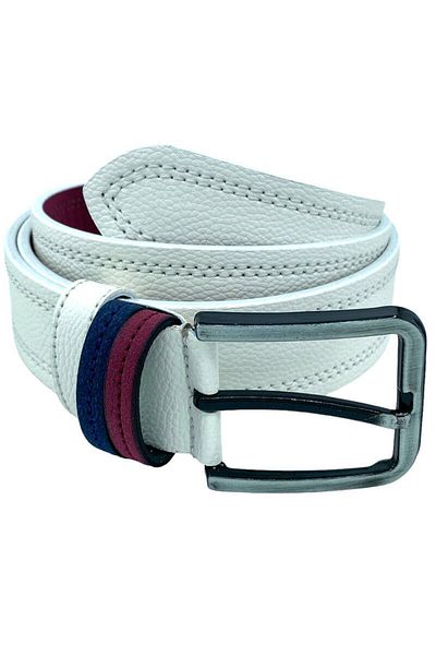 Süzer Deri 4 cm Sport Piele Artificiala Cusatura Dubla Model Curea Barbati Alb