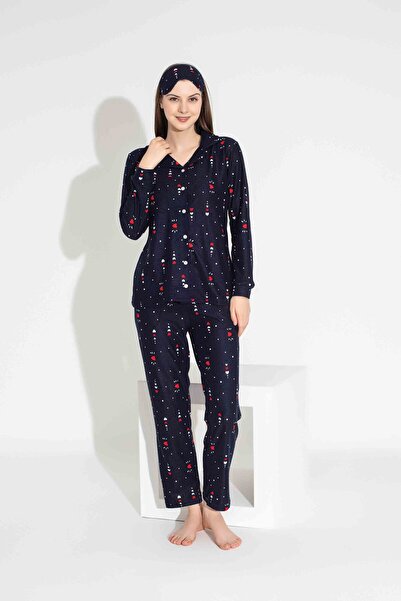 MEBA Kadın Anne-kız (KOMBİNİ KENDİNİZ YAPIYORSUNUZ) Mevsimlik Süet Önden Düğmeli Pijama Takımı