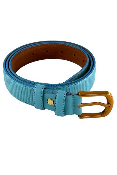 Süzer Deri Cureaua albastra de dama - 3 cm, 100% piele naturala Roys cu catarama aurie si cusaturi