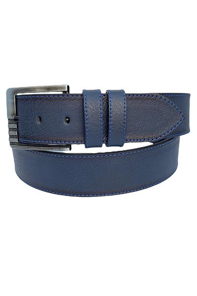 Süzer Deri 4.5 cmSports Faux Leather Blue Stitched Men's Belt Navy Blue