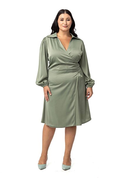 DISENTIS MODEST Πράσινο Σατέν Φόρεμα σε Απόχρωση Μέντας - Μεγάλο Μέγεθος, με ...