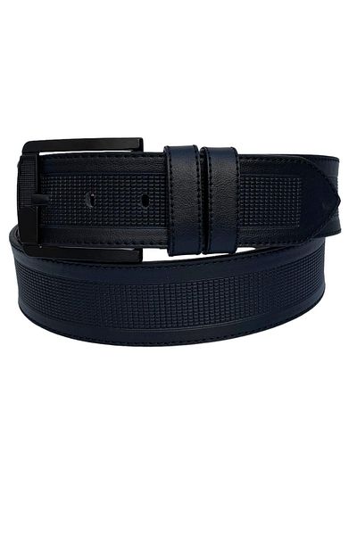 Süzer Deri 4.5 cm Sports Faux Leather Men's Belt with Pattern in the Middle Black