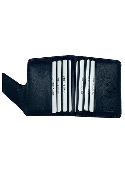 Süzer Deri 100% Genuine Leather Credit Card Holder with Paper Money Compartment and Microphone Black