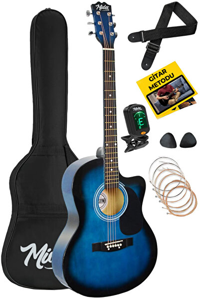 Midex RG-540BL Kesik Kasa Mavi 40 İnç Akustik Gitar Seti 4/4 Yetişkin