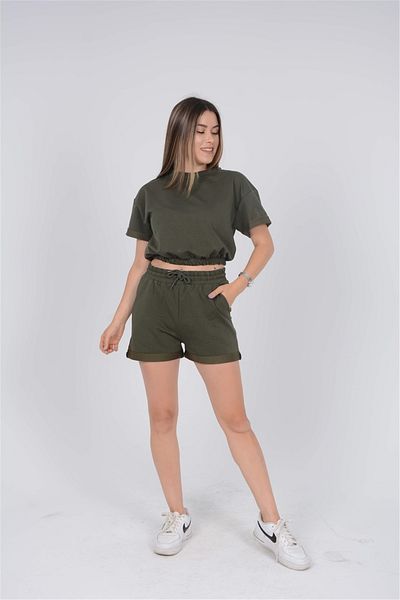 giyimmasalı Set de pantaloni scurți cu două fire verde kaki