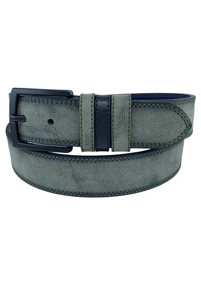 Süzer Deri 4 cmSports Suede Faux Leather Double Stitched Men's Belt Khaki Green