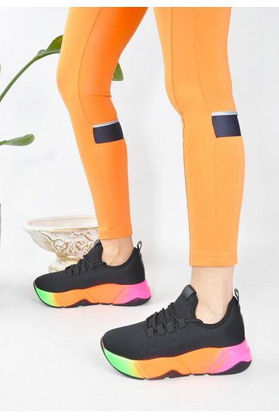 KOTAN Μαύρο-Πολλαπλό Γυναικείο Sneaker - Ευέλικτο και ελαφρύ πλεκτό, αθλητικά παπούτσια περπατήματος με κορδόνια