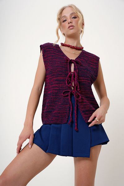 Trend Alaçatı Stili Red Bow Women's Knitted Vest - Alc-X12741