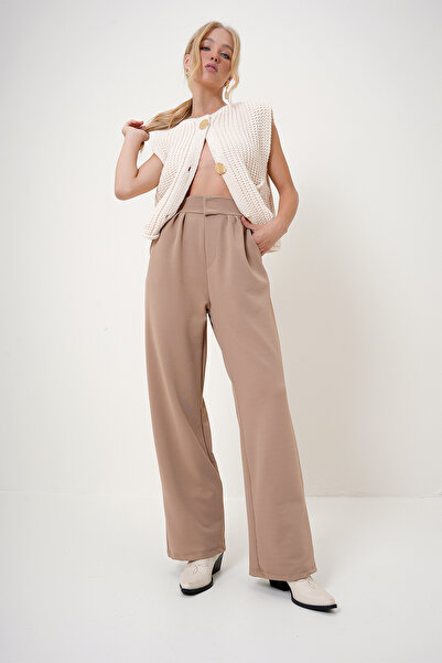 Trend Alaçatı Stili Dámské kalhoty Palazzo s vysokým pasem a zapínáním na suchý zip – Alc-X10753