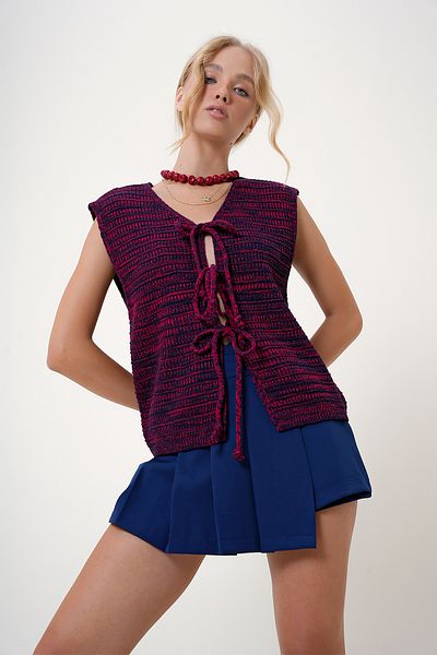 Trend Alaçatı Stili Red Bow Women's Knitted Vest - Alc-X12741