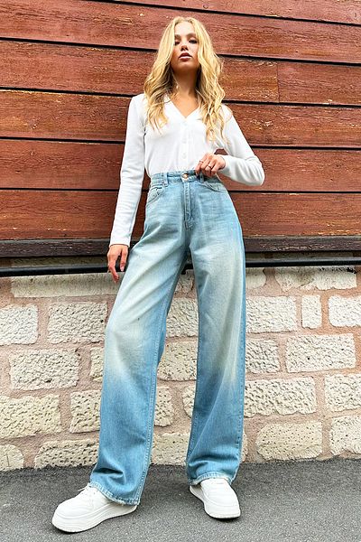 Trend Alaçatı Stili Blaue Damen-Jeans mit weitem Bein und hoher Taille – ALC-X12725
