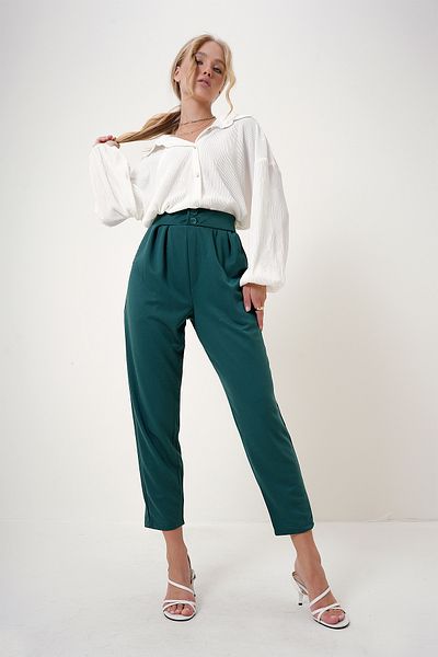 Trend Alaçatı Stili Pantaloni de damă, verde nuc, cu talie înaltă, morcovi ALC-X11148