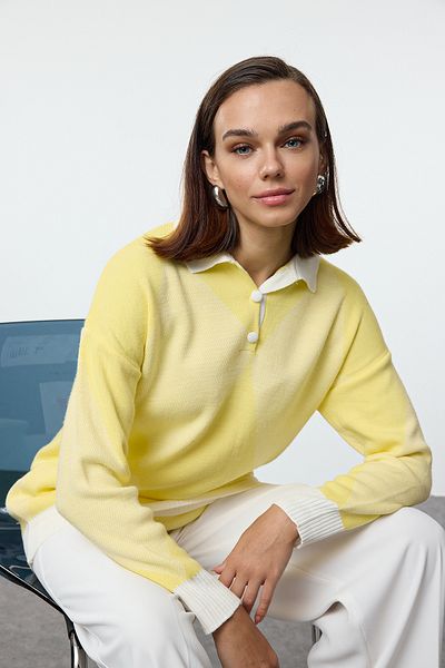 Trendyol Modest Kötött pulóver - sárga gyémánt mintás, TCTAW25AK00035