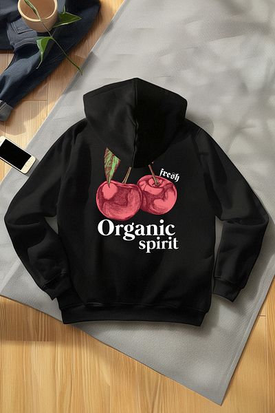 Edit by Trendyol Unisex Μαύρο φούτερ με κουκούλα - Μακρυμάνικο, Ζεστό τύπωμα, TEDAW25SW00055