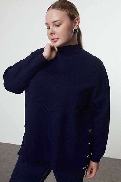Trendyol Curve Turtleneck sötétkék kötött pulóver - gomb részletes TBBAW24AN00076