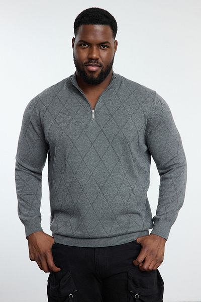Trendyol Collection Men's Gray Baklava Knitwear Plus Size Sweater - Half Turtleneck Tmnaw25An00007