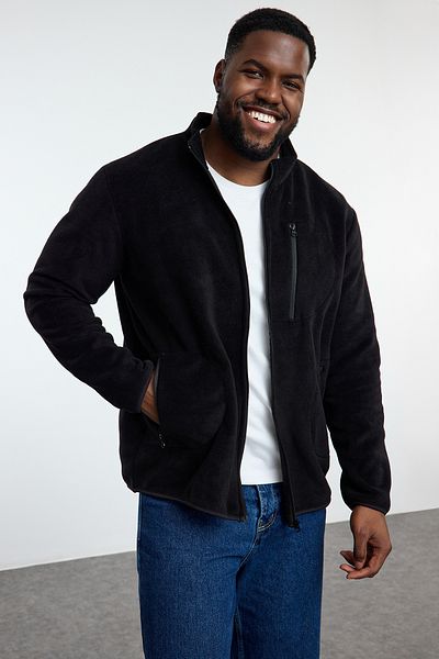 Trendyol Collection Μαύρο φούτερ Fleece Anti-pilling Plus Size - Stand Collar TMNAW25AO00020