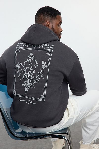 Trendyol Collection Plus Size Anthracite Oversize/Wide Cut Hooded Fleece Inside Sweatshirt Tmnaw25Ao00008
