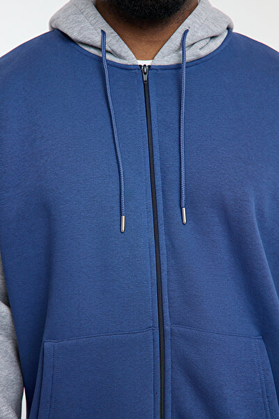 Trendyol Collection Anthracite Color Blocked Hooded Oversize Sweatshirt - Large Size Tmnaw25Ao00034