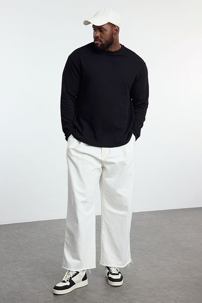 Trendyol Collection Übergroßes schwarzes T-Shirt aus 100 % Baumwolle mit normaler/normaler Passform, strukturiert, dick, bequem, TMNAW25BF00001