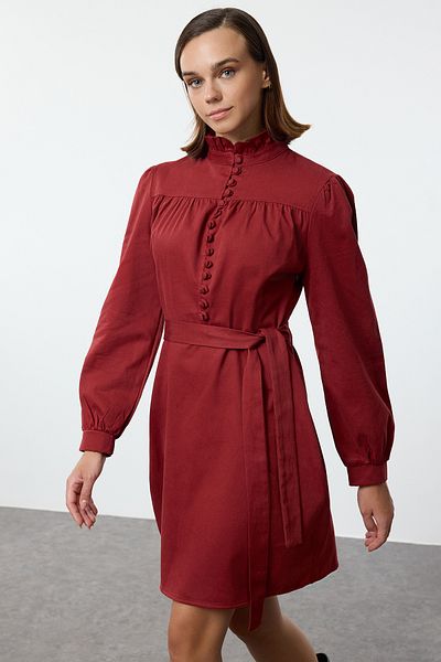 Trendyol Collection Rochie țesătă cu guler drept burgundă TWOAW22EL1346