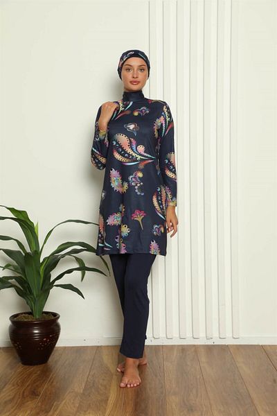 Akbeniz Ψηφιακό σχέδιο Full Hijab μαγιό - 31053