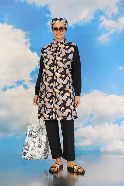 Akbeniz Μαγιό με μπλε ναυτικό σχέδιο Full Hijab - Γυναικείο με Παντελόνι 31070